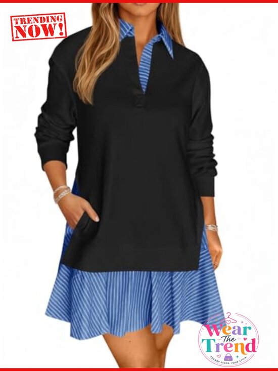 Dresses & Skirts - Oversized Sweatshirt Dress Long Sleeve Mini Ribbed Knit Casual